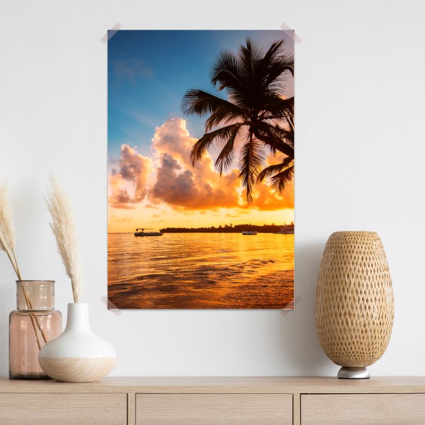Poster tropischer sonnenuntergang mit palmensilhouetten, Dominikanische Republik – Wallnifity® Poster tropischer sonnenuntergang mit palmensilhouetten, Dominikanische Republik – Wallnifity®