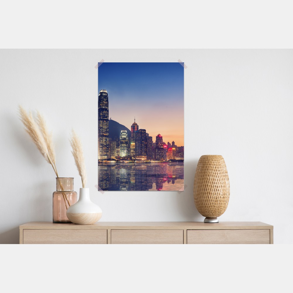 Poster Hongkong panorama bei dämmerung – Wallnifity® Poster Hongkong panorama bei dämmerung – Wallnifity®