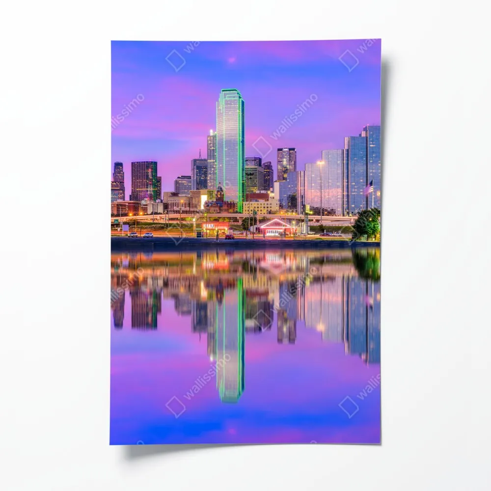 Poster Dallas skyline im violetten abendlicht – Wallnifity® Poster Dallas skyline im violetten abendlicht – Wallnifity®