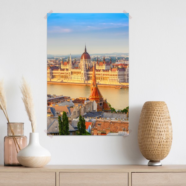 Poster Budapest skyline mit dem ungarischen Parlament am Donauufer – Wallnifity® Poster Budapest skyline mit dem ungarischen Parlament am Donauufer – Wallnifity®
