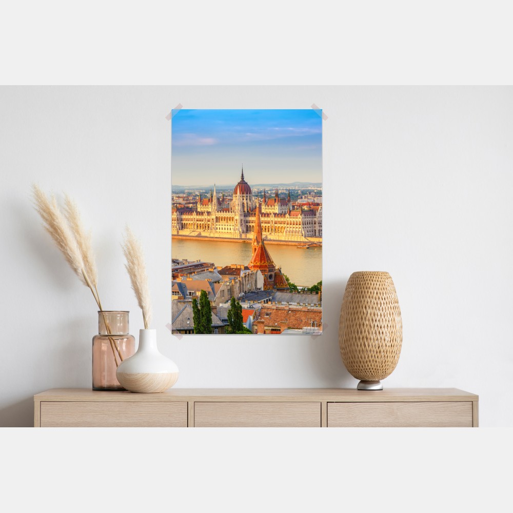 Poster Budapest skyline mit dem ungarischen Parlament am Donauufer – Wallnifity® Poster Budapest skyline mit dem ungarischen Parlament am Donauufer – Wallnifity®