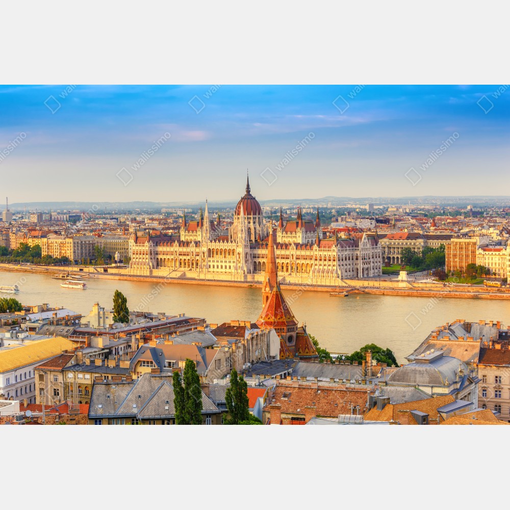 Poster Budapest skyline mit dem ungarischen Parlament am Donauufer – Wallnifity® Poster Budapest skyline mit dem ungarischen Parlament am Donauufer – Wallnifity®