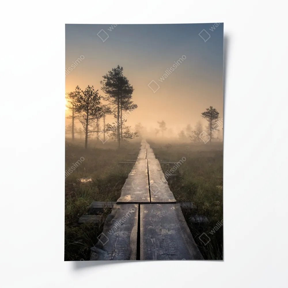 Poster nebliger sonnenaufgang über dem holzsteg – Wallnifity® Poster nebliger sonnenaufgang über dem holzsteg – Wallnifity®