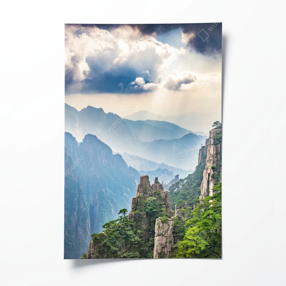 Poster neblige bergklippen mit sonnenstrahlen – Wallnifity® Poster neblige bergklippen mit sonnenstrahlen – Wallnifity®