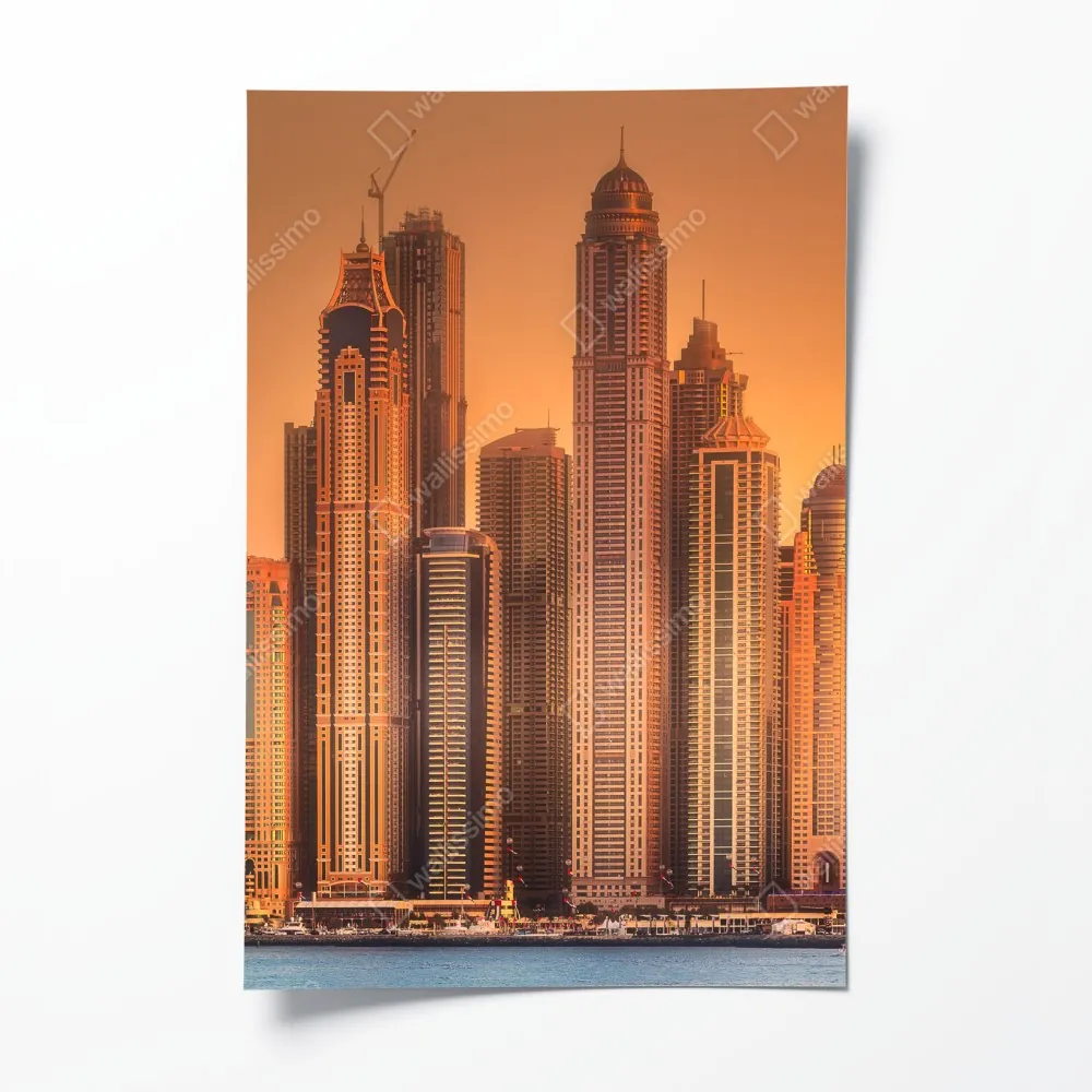 Poster Dubai skyline im goldenen licht – Wallnifity® Poster Dubai skyline im goldenen licht – Wallnifity®