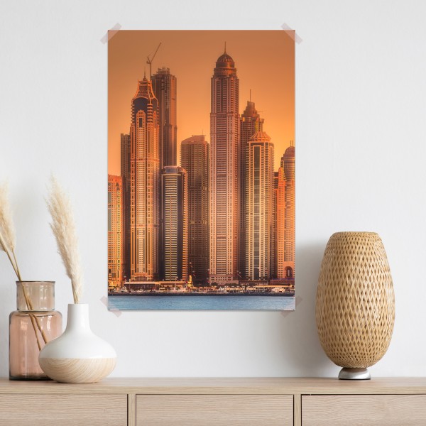 Poster Dubai skyline im goldenen licht – Wallnifity® Poster Dubai skyline im goldenen licht – Wallnifity®