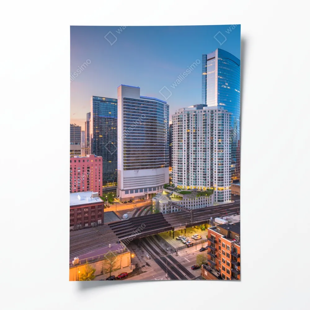 Poster Chicago skyline bei dämmerung – Wallnifity® Poster Chicago skyline bei dämmerung – Wallnifity®