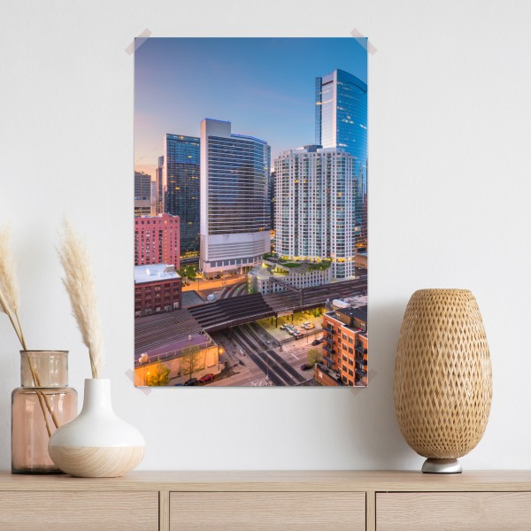 Poster Chicago skyline bei dämmerung – Wallnifity® Poster Chicago skyline bei dämmerung – Wallnifity®