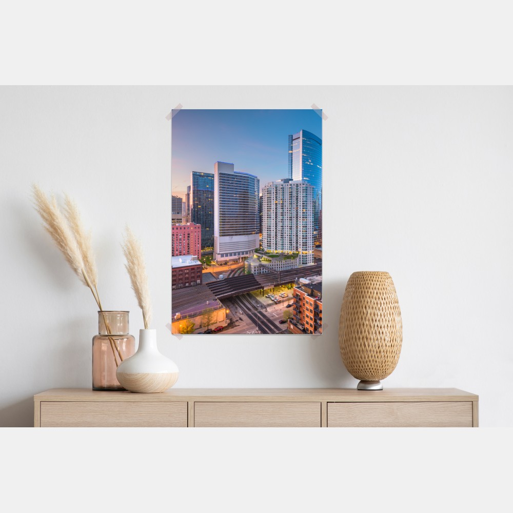 Poster Chicago skyline bei dämmerung – Wallnifity® Poster Chicago skyline bei dämmerung – Wallnifity®