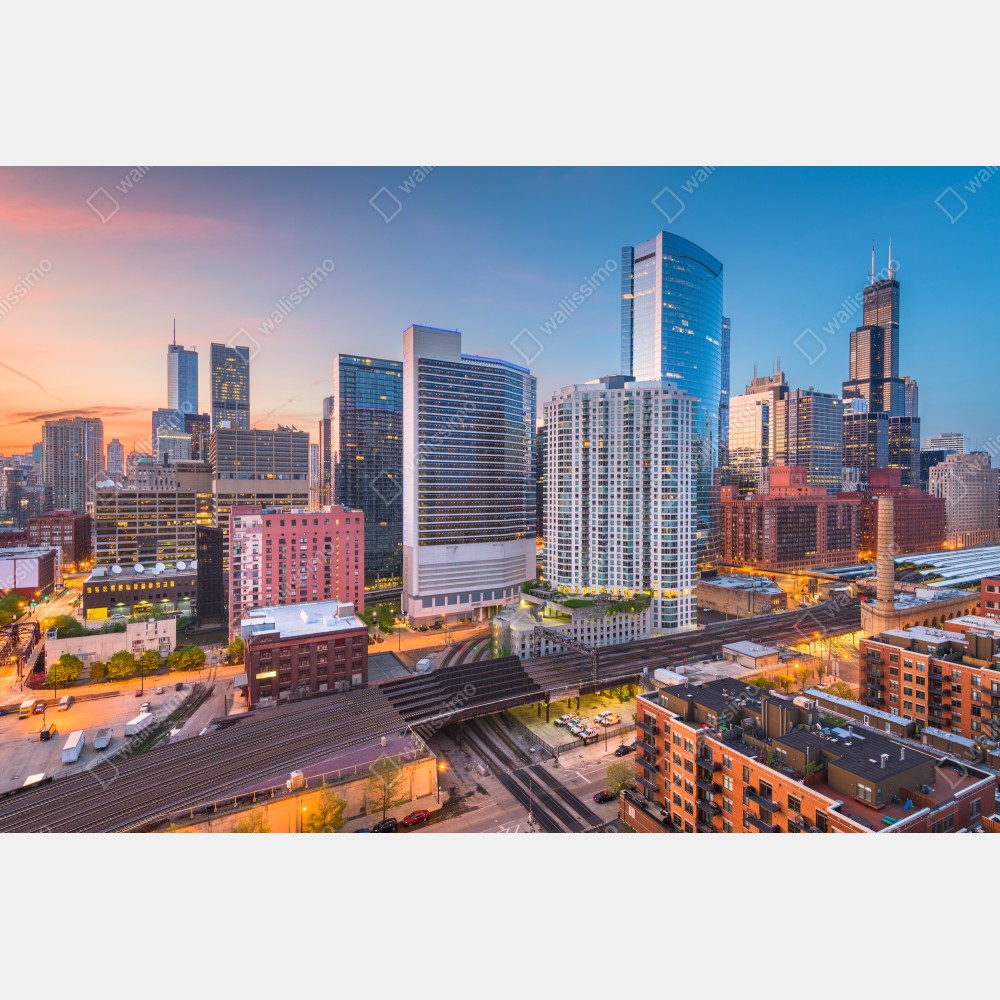 Poster Chicago skyline bei dämmerung – Wallnifity® Poster Chicago skyline bei dämmerung – Wallnifity®