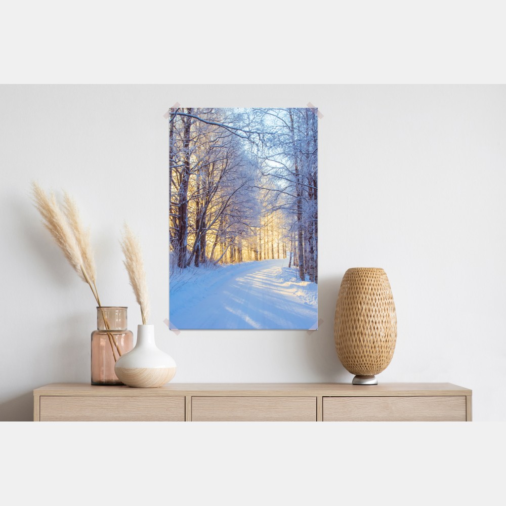 Poster birkenwald im winter bei sonnenaufgang – Wallnifity® Poster birkenwald im winter bei sonnenaufgang – Wallnifity®