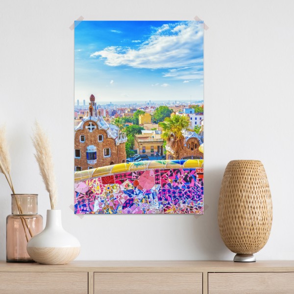 Poster lebendiges Barcelona Park Güell mosaik panorama – Wallnifity® Poster lebendiges Barcelona Park Güell mosaik panorama – Wallnifity®