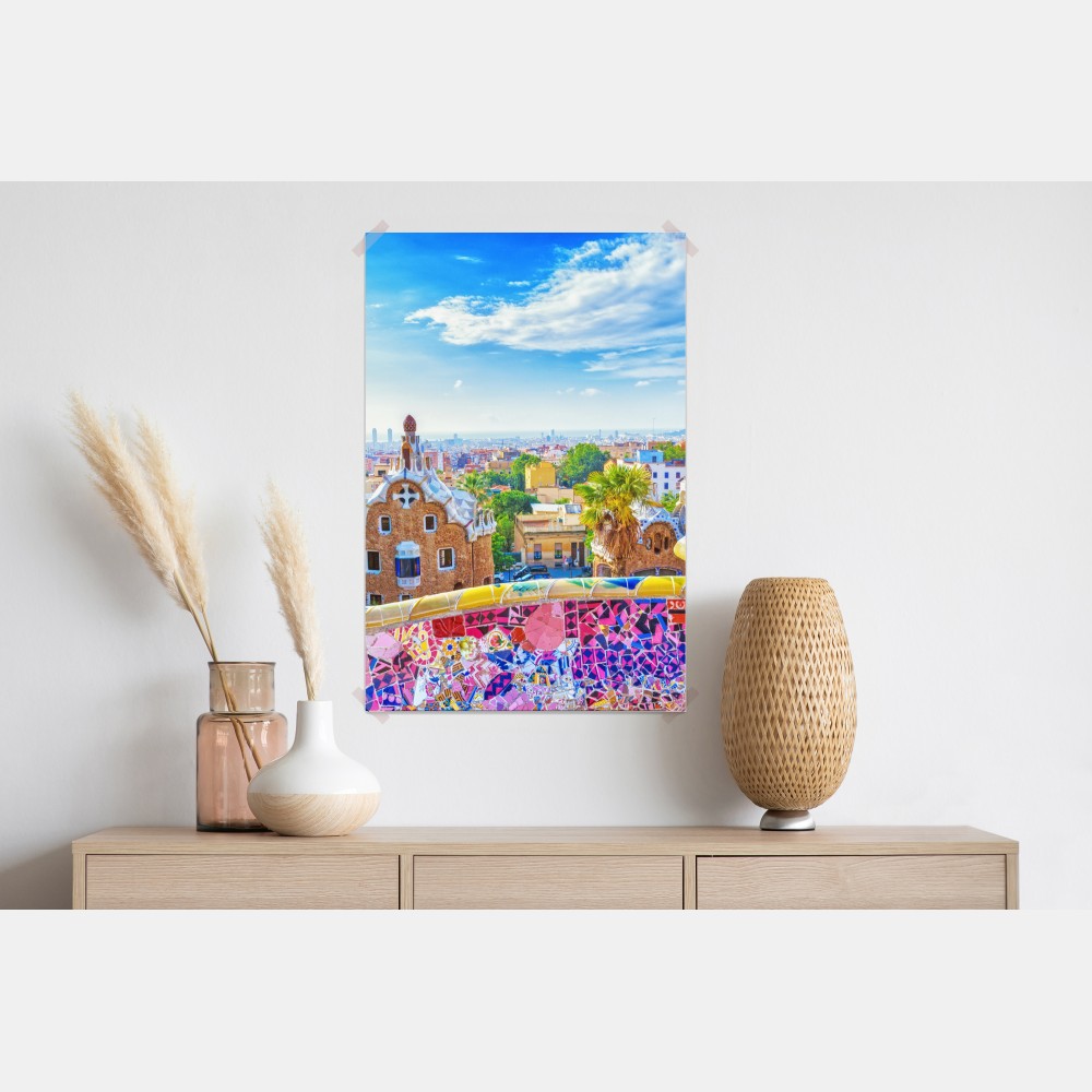 Poster lebendiges Barcelona Park Güell mosaik panorama – Wallnifity® Poster lebendiges Barcelona Park Güell mosaik panorama – Wallnifity®