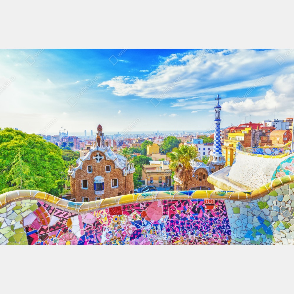 Poster lebendiges Barcelona Park Güell mosaik panorama – Wallnifity® Poster lebendiges Barcelona Park Güell mosaik panorama – Wallnifity®