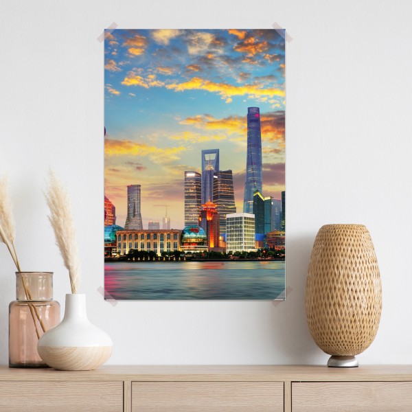Poster Shanghai skyline bei sonnenuntergang – Wallnifity® Poster Shanghai skyline bei sonnenuntergang – Wallnifity®