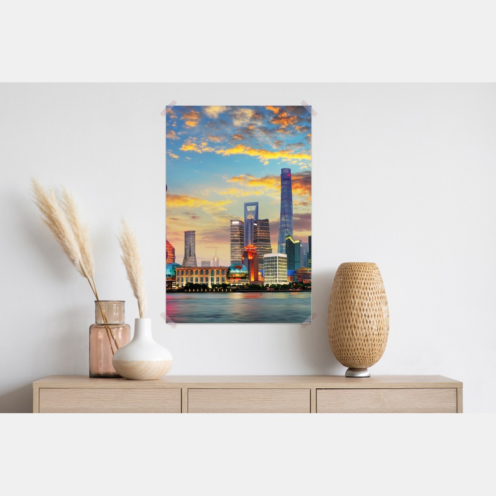Poster Shanghai skyline bei sonnenuntergang – Wallnifity® Poster Shanghai skyline bei sonnenuntergang – Wallnifity®