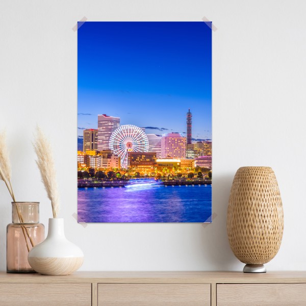 Poster Yokohama skyline bei dämmerung – Wallnifity® Poster Yokohama skyline bei dämmerung – Wallnifity®
