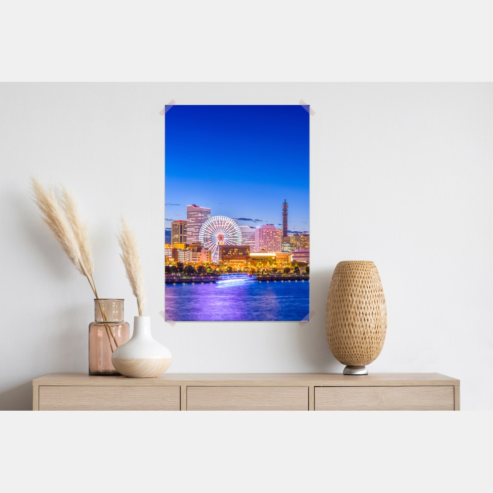 Poster Yokohama skyline bei dämmerung – Wallnifity® Poster Yokohama skyline bei dämmerung – Wallnifity®