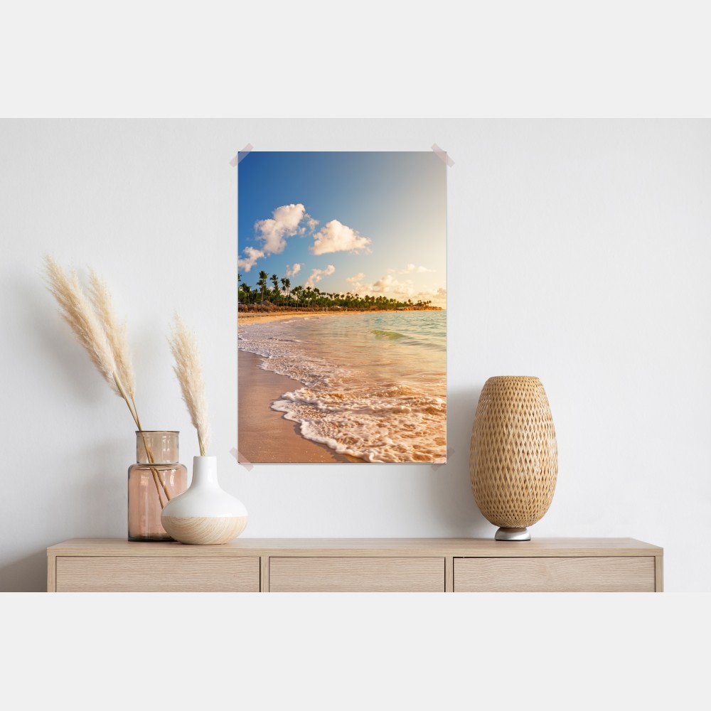 Poster tropischer sonnenuntergang am strand mit palmensilhouetten – Wallnifity® Poster tropischer sonnenuntergang am strand mit palmensilhouetten – Wallnifity®