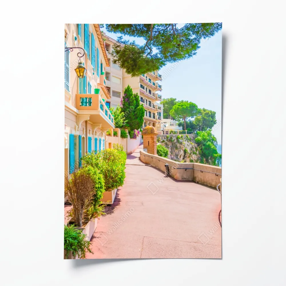Poster mediterrane promenade mit pastellfarbenen häusern – Wallnifity®