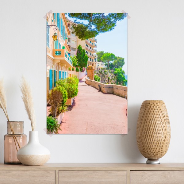Poster mediterrane promenade mit pastellfarbenen häusern – Wallnifity®