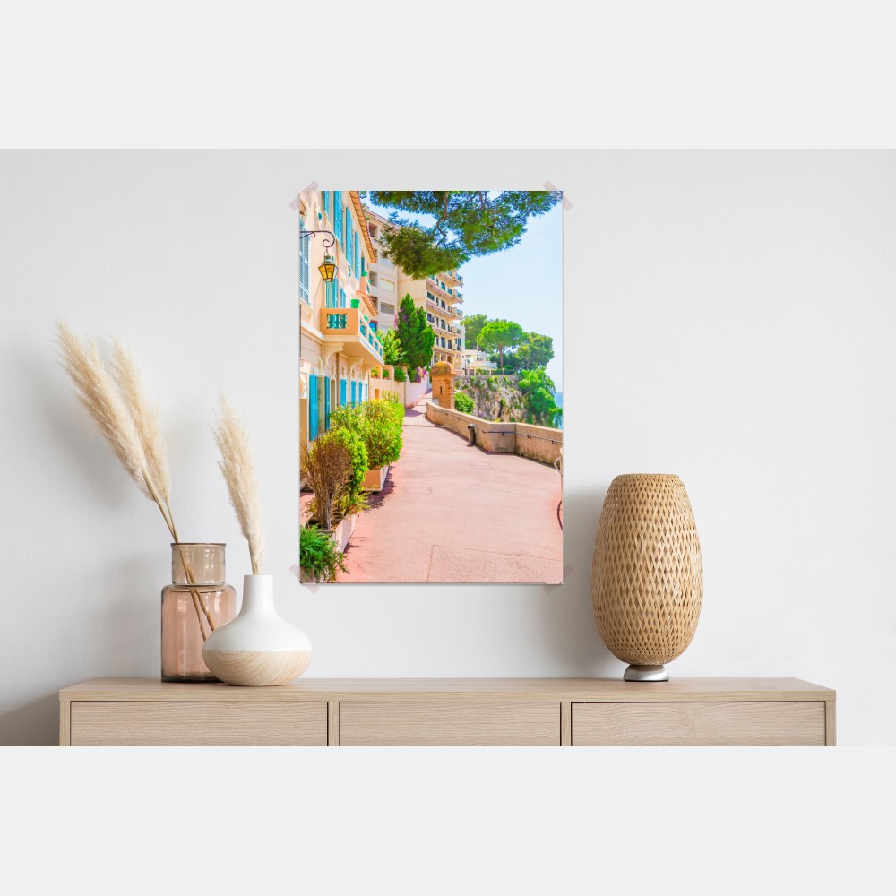 Poster mediterrane promenade mit pastellfarbenen häusern – Wallnifity®