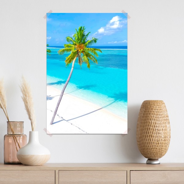 Poster tropischer türkisfarbener strand mit palmen – Wallnifity® Poster tropischer türkisfarbener strand mit palmen – Wallnifity®