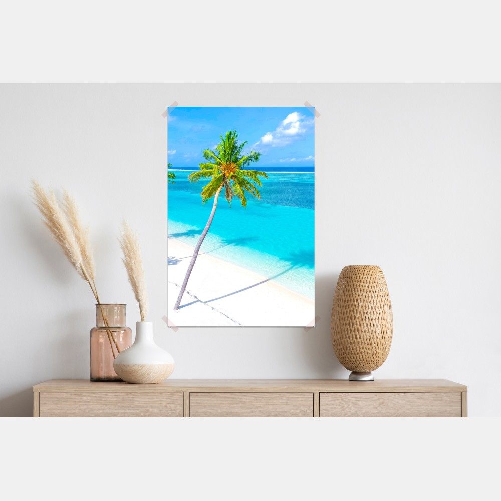 Poster tropischer türkisfarbener strand mit palmen – Wallnifity® Poster tropischer türkisfarbener strand mit palmen – Wallnifity®