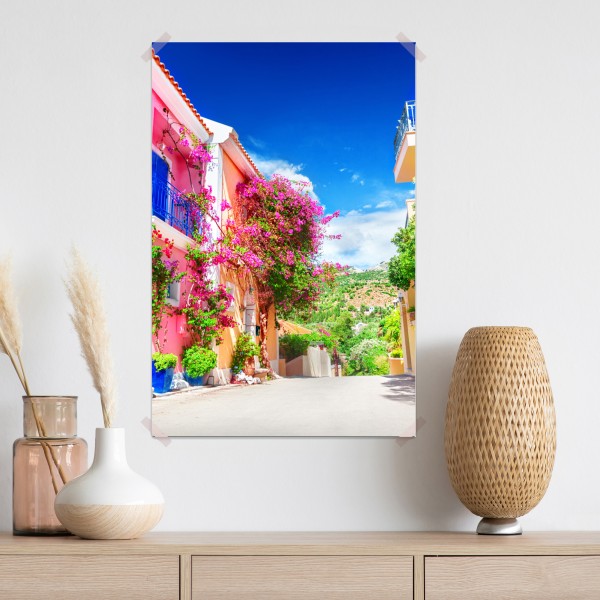 Poster bunte gasse auf Kefalonia – Wallnifity®