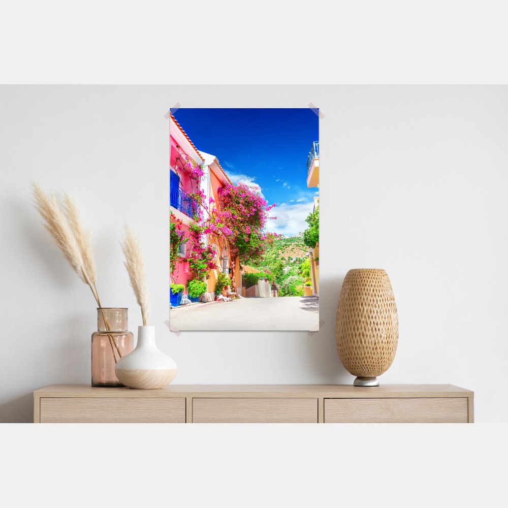 Poster bunte gasse auf Kefalonia – Wallnifity®