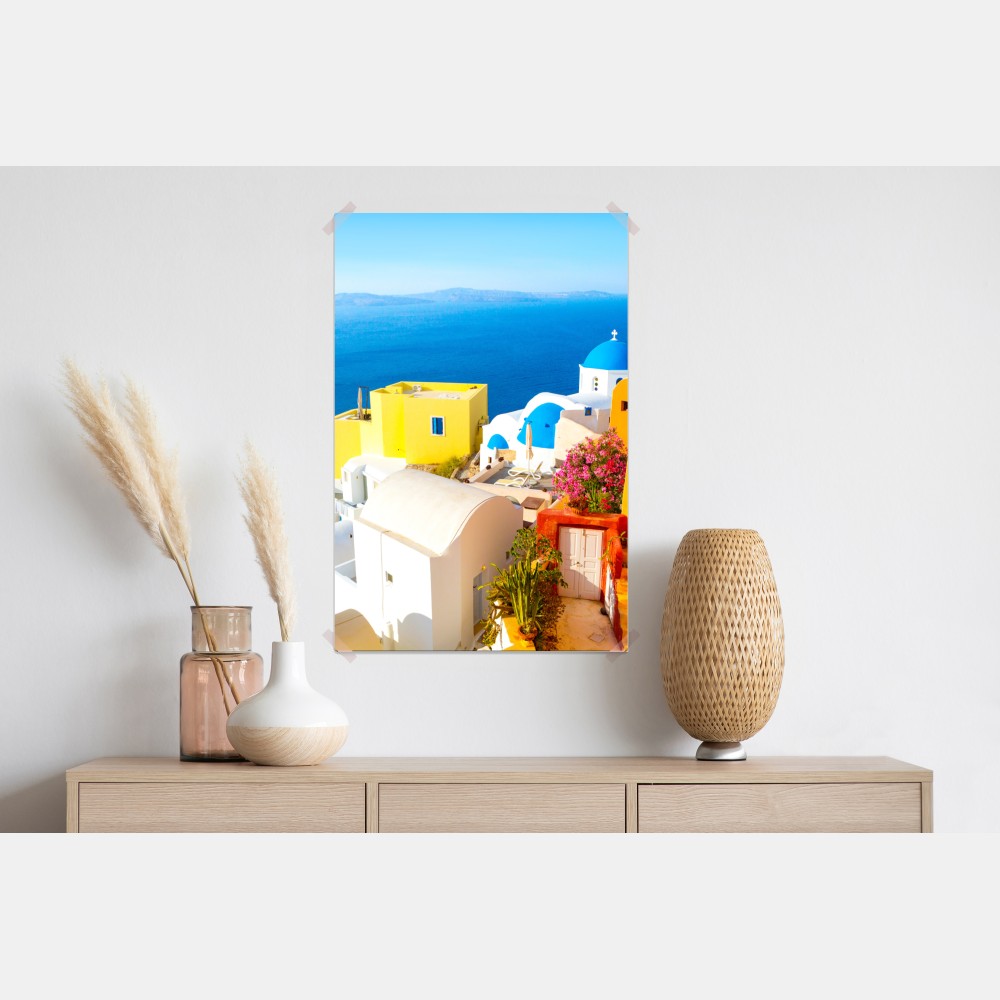 Poster sonniges Santorini küstendorf – Wallnifity® Poster sonniges Santorini küstendorf – Wallnifity®