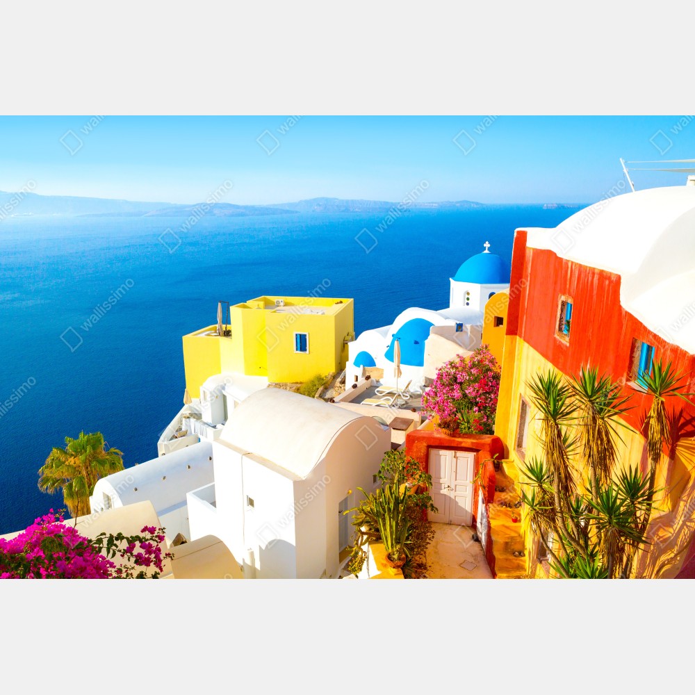 Poster sonniges Santorini küstendorf – Wallnifity® Poster sonniges Santorini küstendorf – Wallnifity®