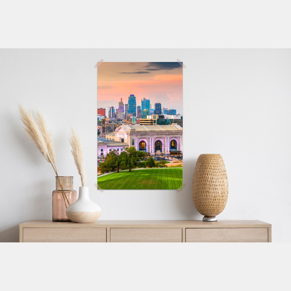 Poster Kansas City skyline bei dämmerung – Wallnifity® Poster Kansas City skyline bei dämmerung – Wallnifity®