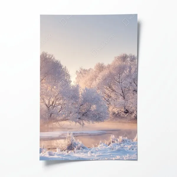 Poster raureifbedeckte bäume bei sonnenaufgang