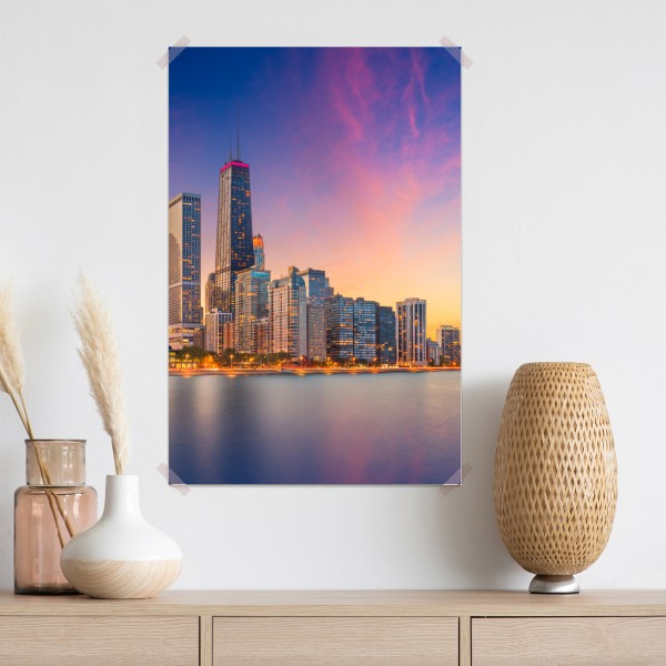 Poster Chicago skyline bei dämmerung – Wallnifity® Poster Chicago skyline bei dämmerung – Wallnifity®
