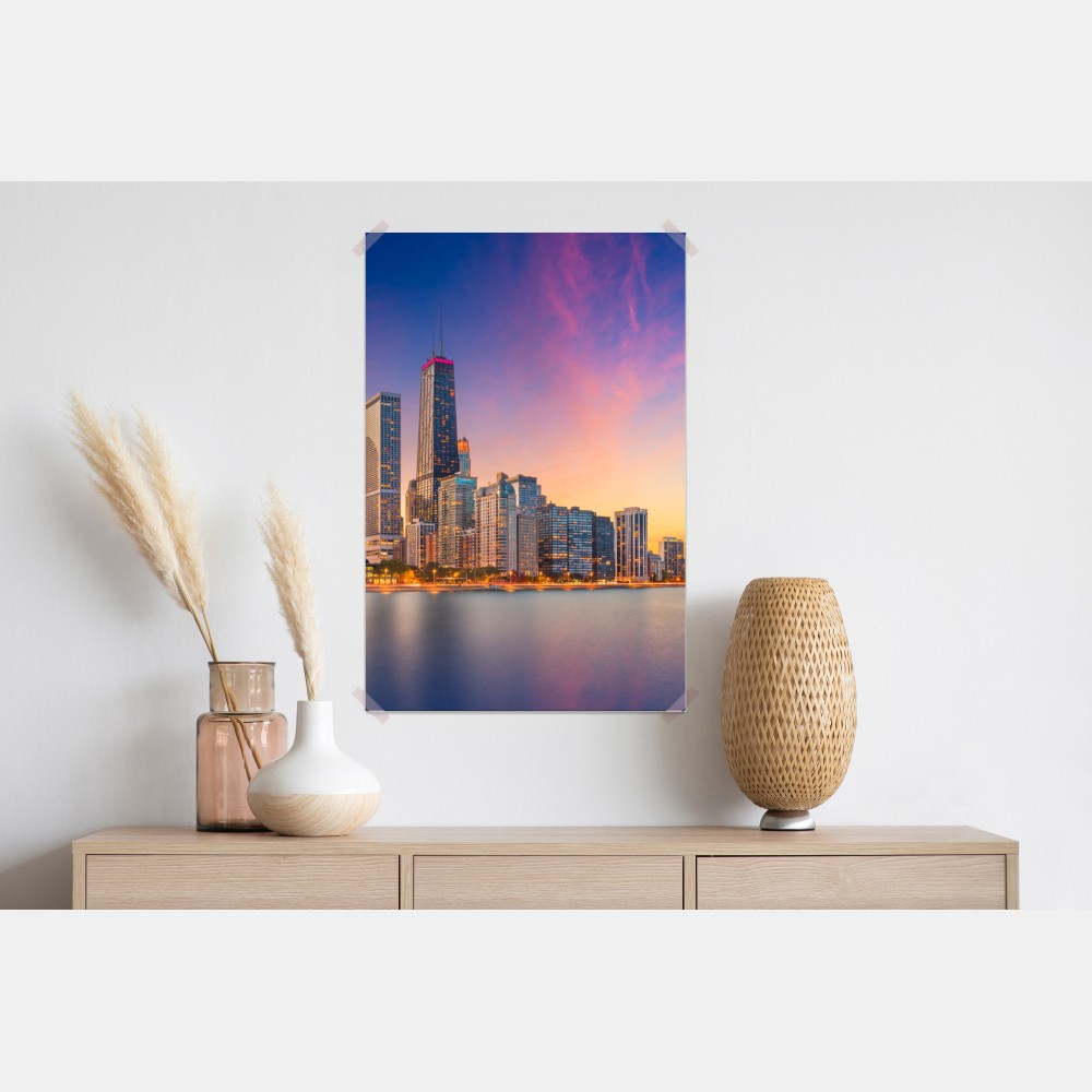 Poster Chicago skyline bei dämmerung – Wallnifity® Poster Chicago skyline bei dämmerung – Wallnifity®