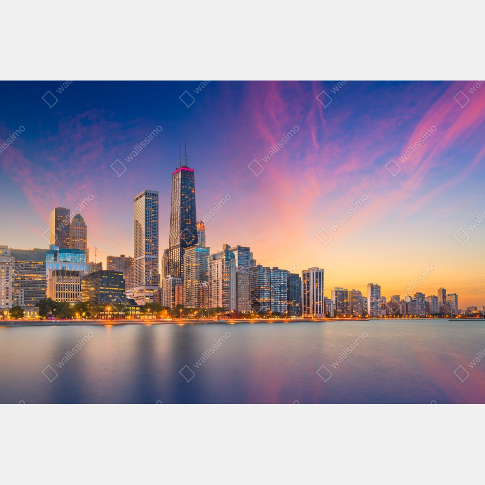 Poster Chicago skyline bei dämmerung – Wallnifity® Poster Chicago skyline bei dämmerung – Wallnifity®
