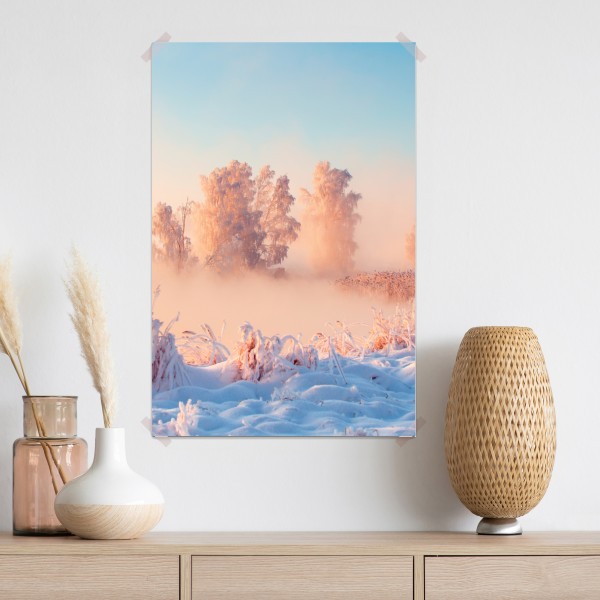 Poster winterlicher sonnenaufgang über einer frostigen wiese – Wallnifity®