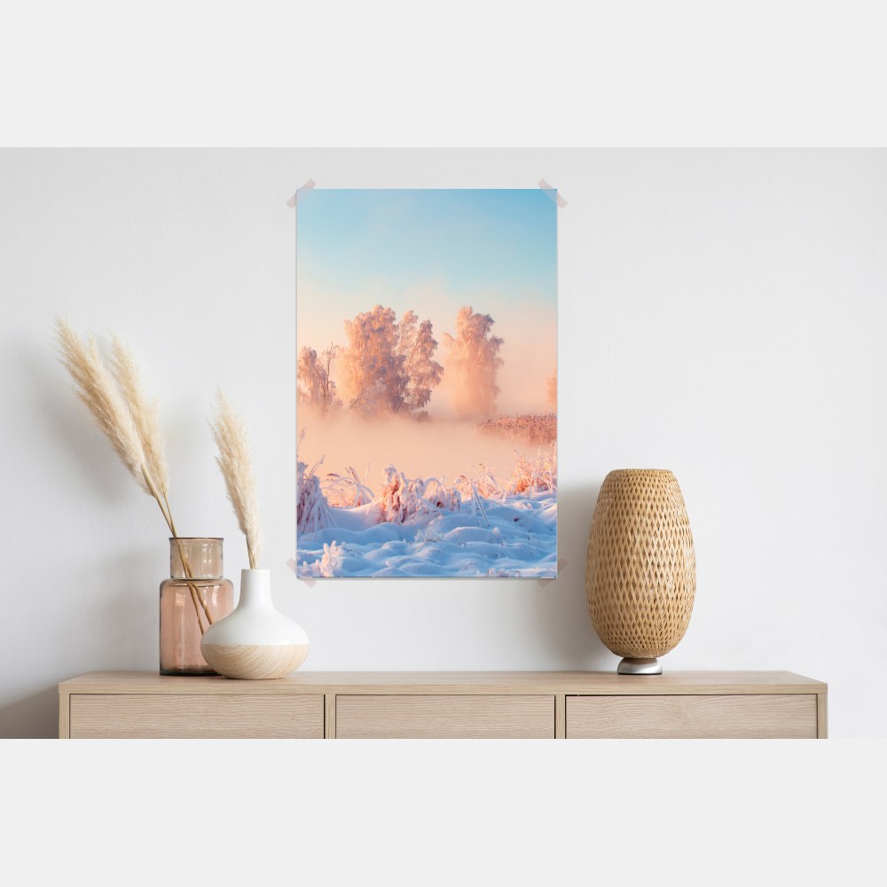 Poster winterlicher sonnenaufgang über einer frostigen wiese – Wallnifity®