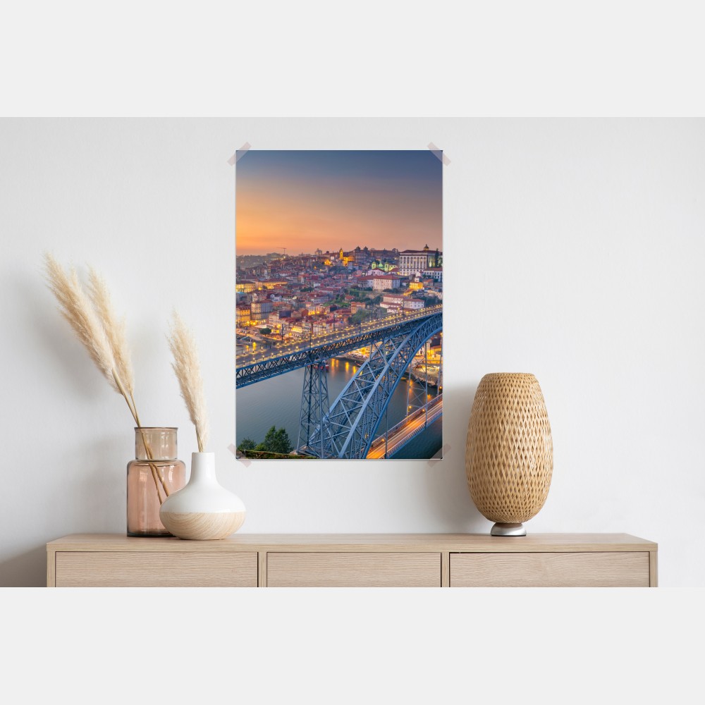 Poster porto skyline bei dämmerung mit Dom Luís I – Wallnifity® Poster porto skyline bei dämmerung mit Dom Luís I – Wallnifity®