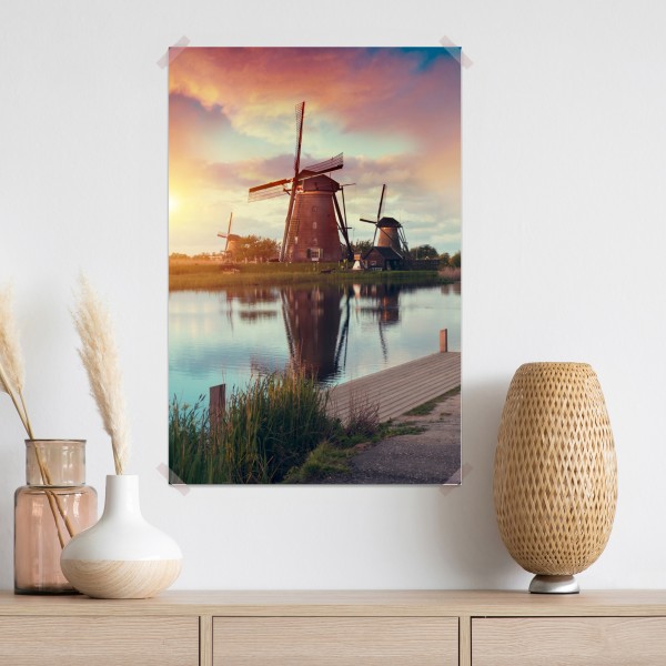 Poster sonnenuntergang über windmühlen in den Niederlanden – Wallnifity® Poster sonnenuntergang über windmühlen in den Niederlanden – Wallnifity®