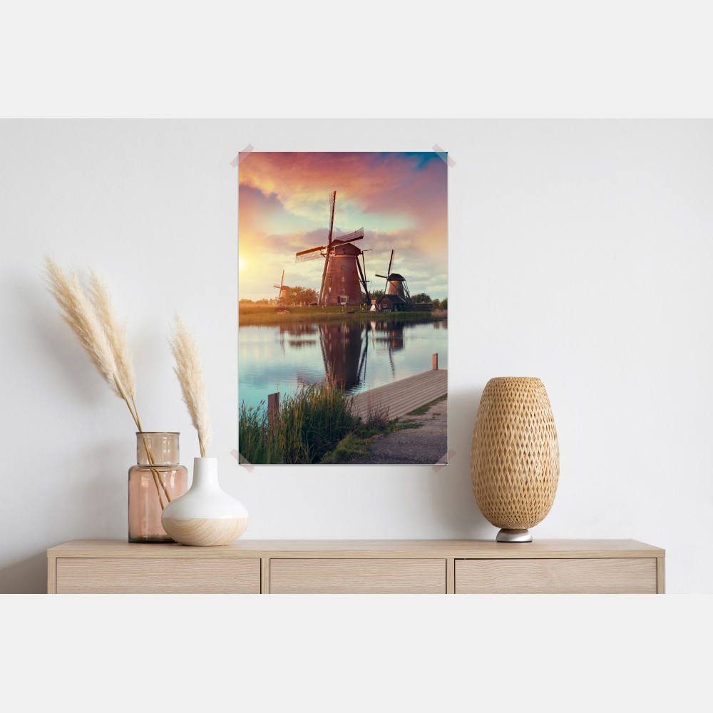 Poster sonnenuntergang über windmühlen in den Niederlanden – Wallnifity® Poster sonnenuntergang über windmühlen in den Niederlanden – Wallnifity®