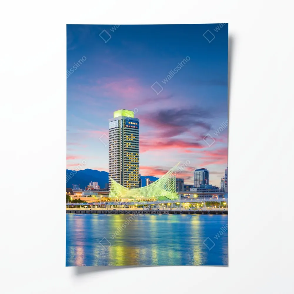 Poster Kobe skyline bei dämmerung – Wallnifity® Poster Kobe skyline bei dämmerung – Wallnifity®