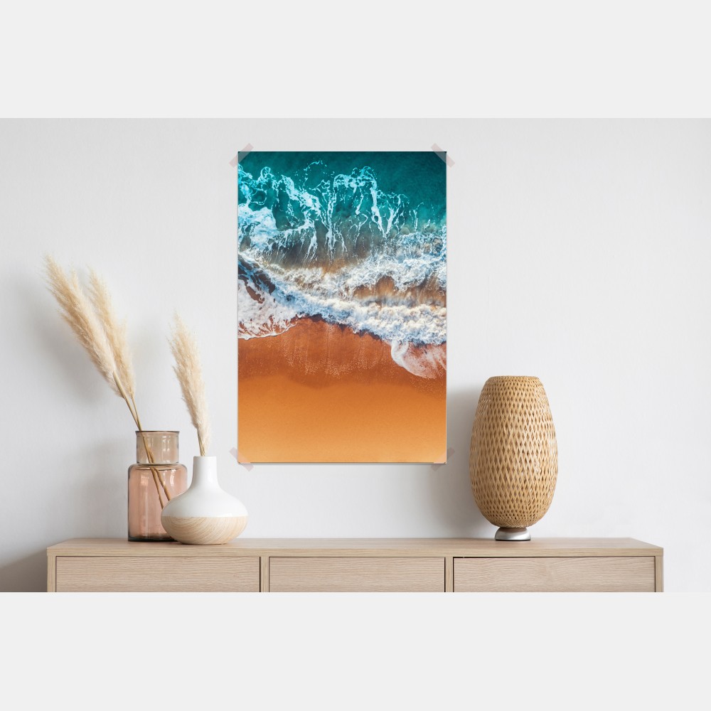 Poster luftaufnahme türkisfarbener wellen an einem sandstrand – Wallnifity® Poster luftaufnahme türkisfarbener wellen an einem sandstrand – Wallnifity®