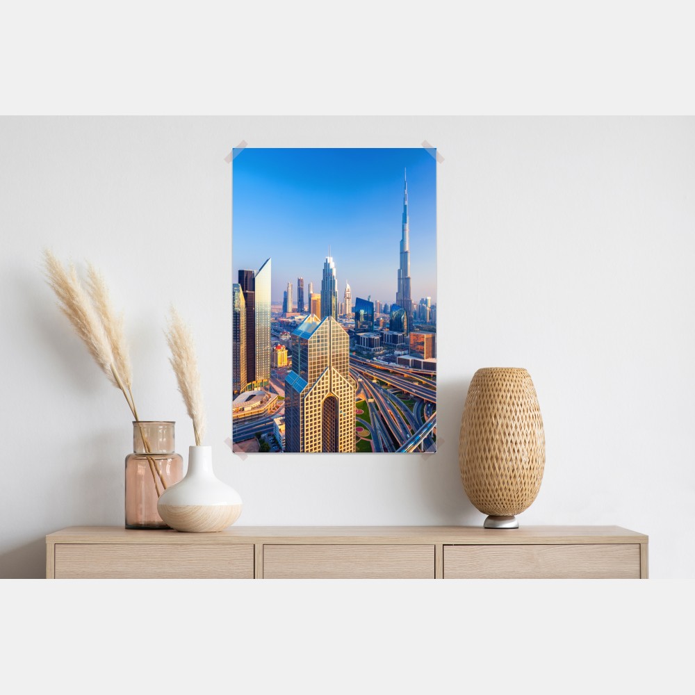 Poster panorama Dubais mit Burj Khalifa bei sonnenuntergang – Wallnifity® Poster panorama Dubais mit Burj Khalifa bei sonnenuntergang – Wallnifity®
