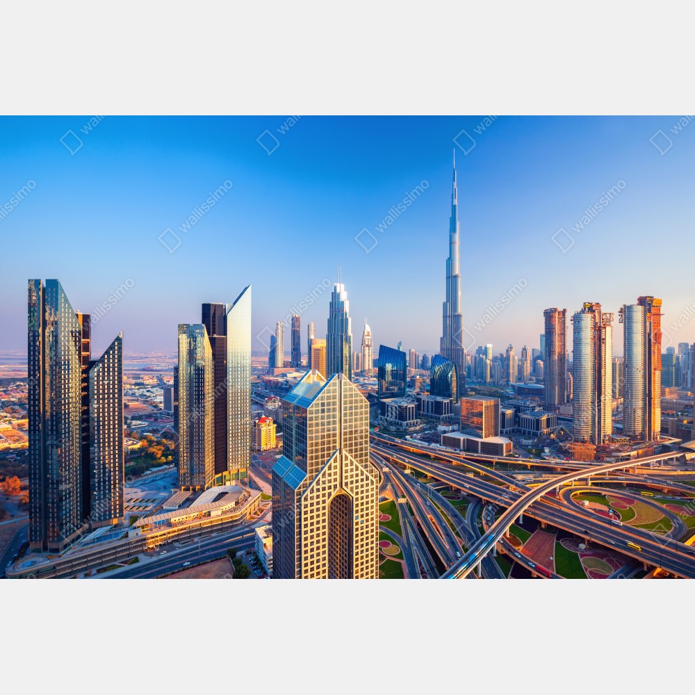 Poster panorama Dubais mit Burj Khalifa bei sonnenuntergang – Wallnifity® Poster panorama Dubais mit Burj Khalifa bei sonnenuntergang – Wallnifity®