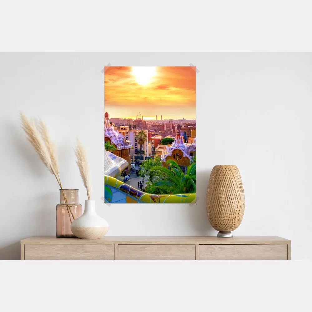 Poster sonnenuntergang über Park Güell in Barcelona – Wallnifity® Poster sonnenuntergang über Park Güell in Barcelona – Wallnifity®