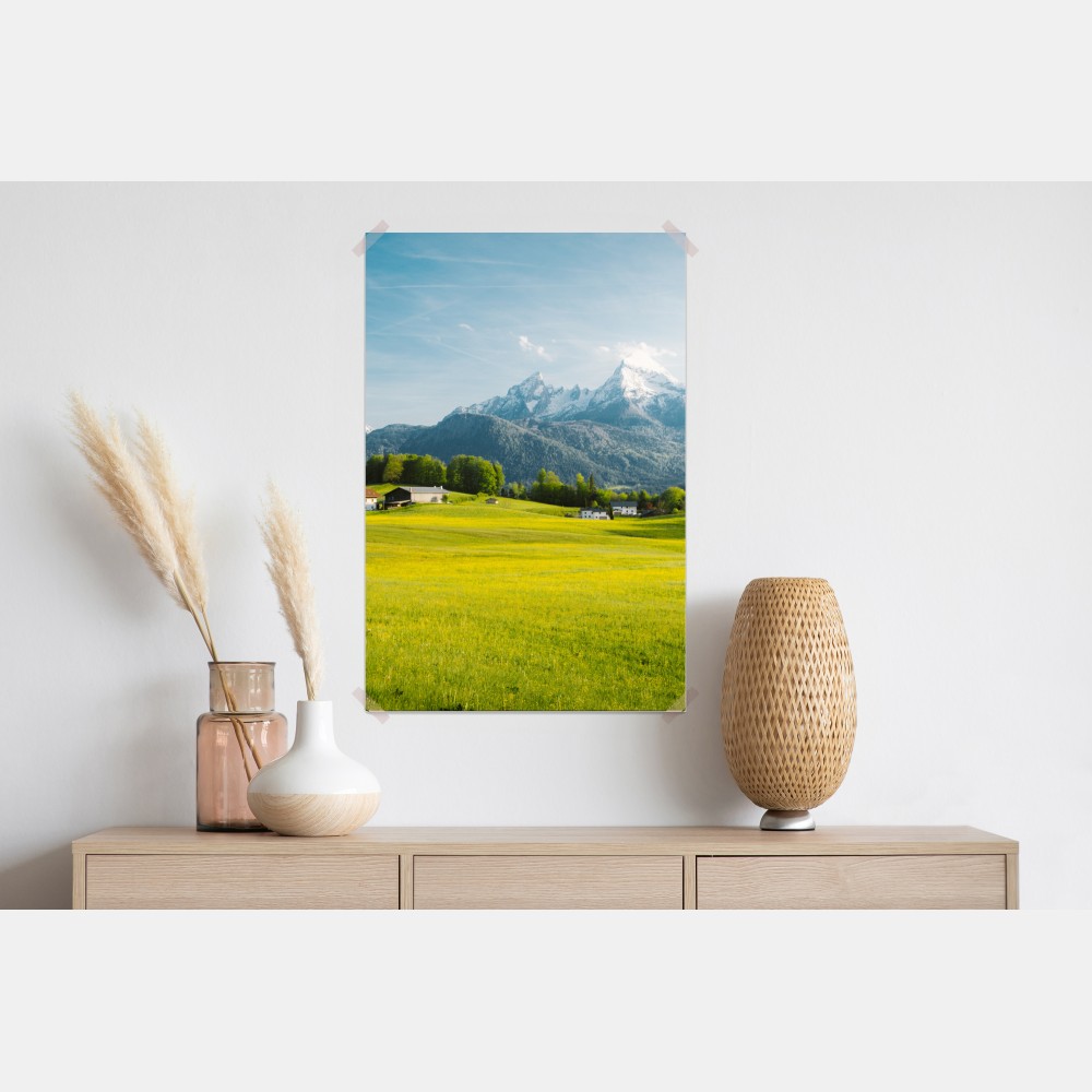 Poster alpwiese unter schneebedeckten gipfeln – Wallnifity® Poster alpwiese unter schneebedeckten gipfeln – Wallnifity®