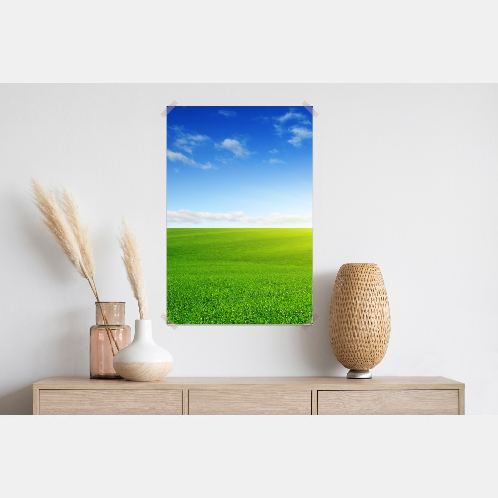 Poster sonnenbeschienene grüne wiese im morgenlicht – Wallnifity® Poster sonnenbeschienene grüne wiese im morgenlicht – Wallnifity®