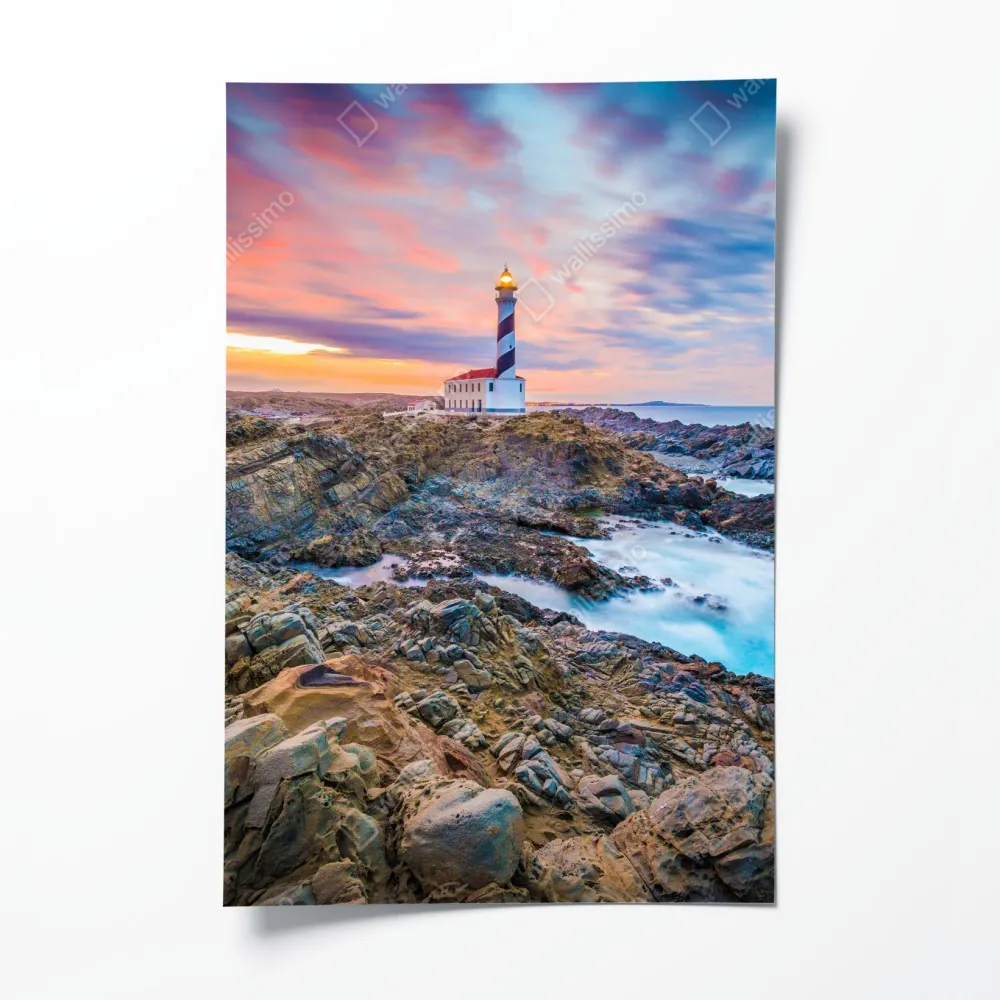Poster sonnenuntergang bei leuchtturm Favaritx, Menorca – Wallnifity® Poster sonnenuntergang bei leuchtturm Favaritx, Menorca – Wallnifity®